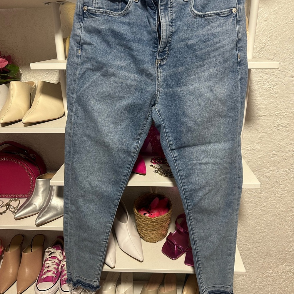 LOFT Blue Ankle Cropped Jeans with Faded Detail